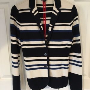 Ann Taylor sweater blazer in Navy blue and white.